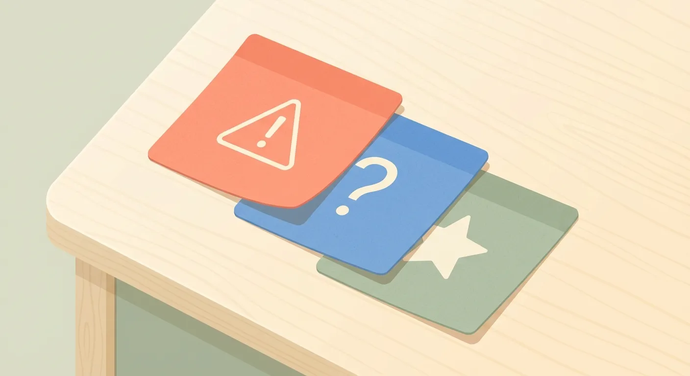 Color-coded sticky notes showing three types of mistakes with different parental responses